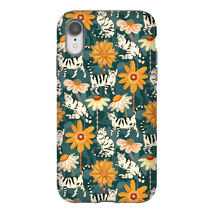 iPhone Xr StrongFit Daisy Cats - Teal by Tigatiga