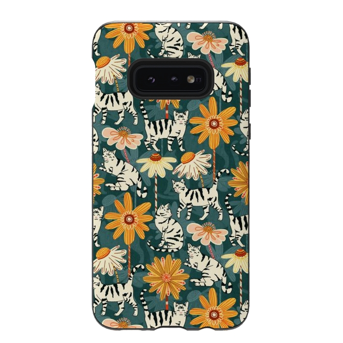 Galaxy S10e StrongFit Daisy Cats - Teal by Tigatiga