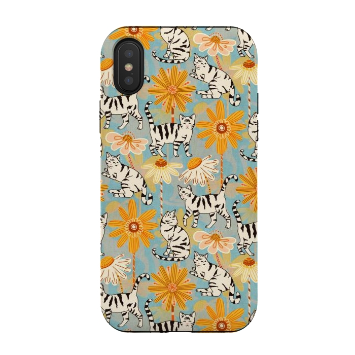 iPhone Xs / X StrongFit Daisy Cats - Baby Blue  by Tigatiga