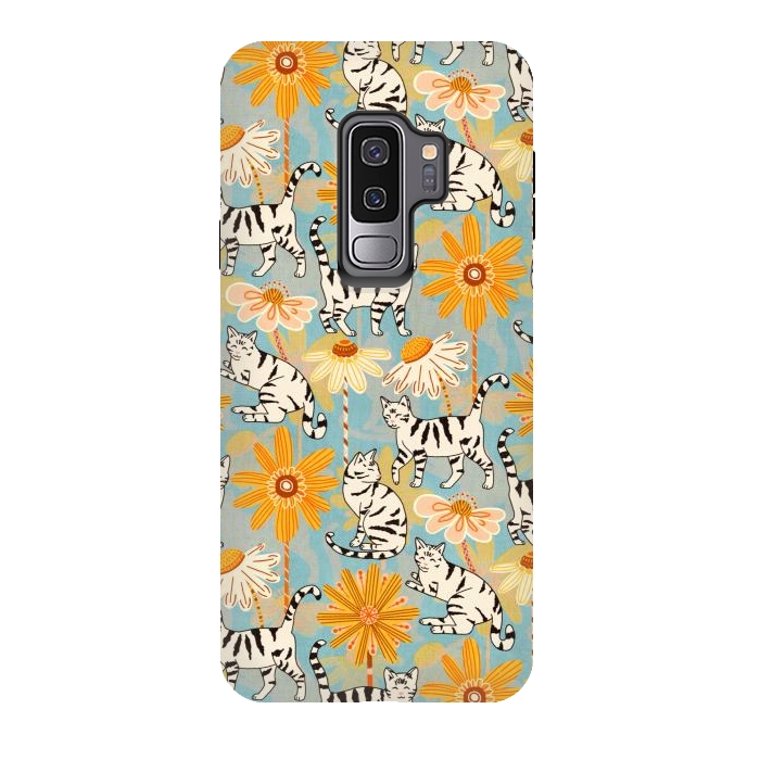 Galaxy S9 plus StrongFit Daisy Cats - Baby Blue  by Tigatiga