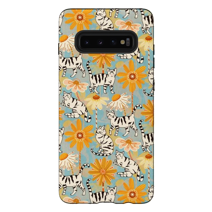 Galaxy S10 plus StrongFit Daisy Cats - Baby Blue  by Tigatiga