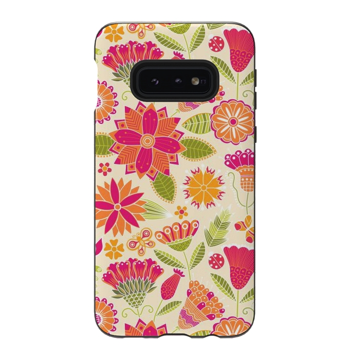 Galaxy S10e StrongFit geometric colored flowers by ArtsCase