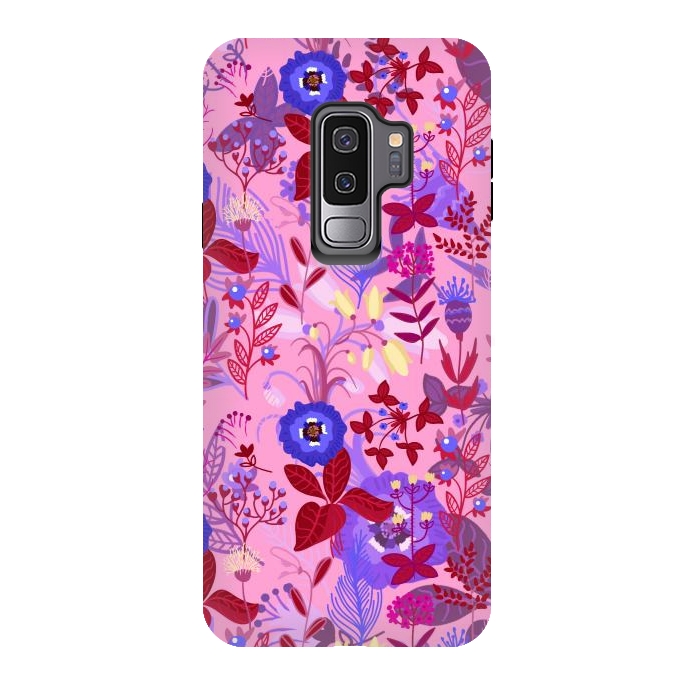 Galaxy S9 plus StrongFit between flowers with pink and purple by ArtsCase