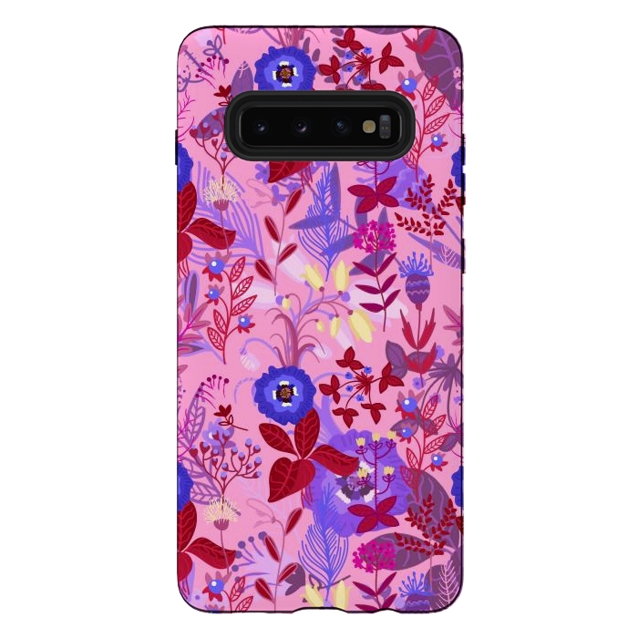 Galaxy S10 plus StrongFit between flowers with pink and purple by ArtsCase