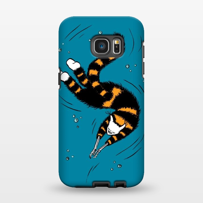 Galaxy S7 EDGE StrongFit Funny Cat Creature With Skeleton Hands Swimming by Boriana Giormova