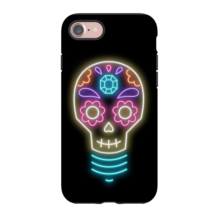 iPhone 7 StrongFit Neon sugar skull lightbulb by Laura Nagel