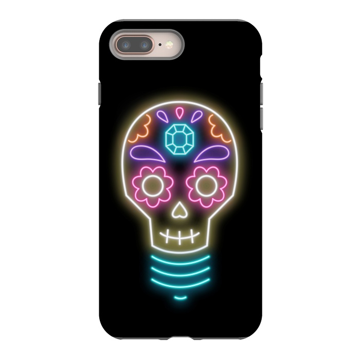 iPhone 7 plus StrongFit Neon sugar skull lightbulb by Laura Nagel