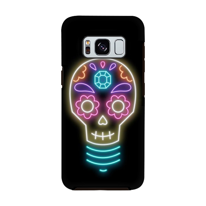 Galaxy S8 StrongFit Neon sugar skull lightbulb by Laura Nagel