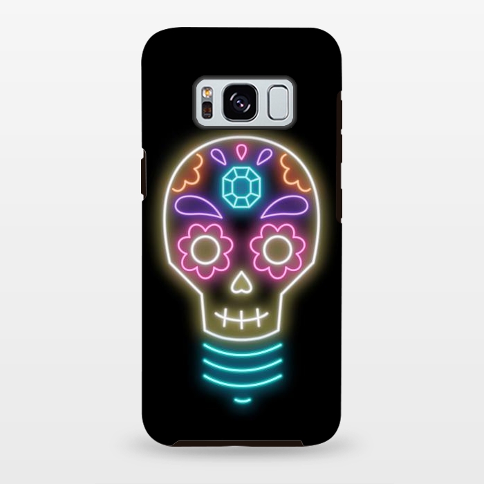 Galaxy S8 plus StrongFit Neon sugar skull lightbulb by Laura Nagel