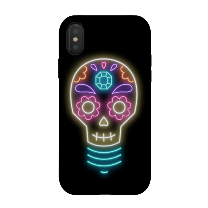 iPhone Xs / X StrongFit Neon sugar skull lightbulb by Laura Nagel