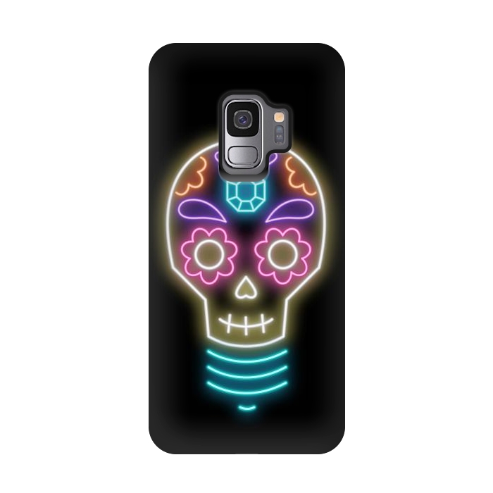 Galaxy S9 StrongFit Neon sugar skull lightbulb by Laura Nagel