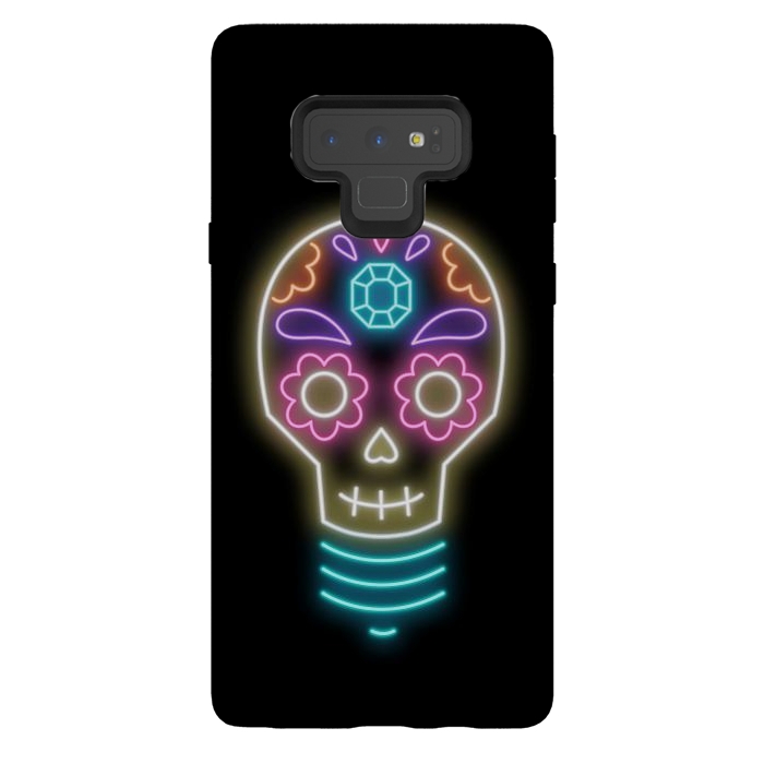 Galaxy Note 9 StrongFit Neon sugar skull lightbulb by Laura Nagel