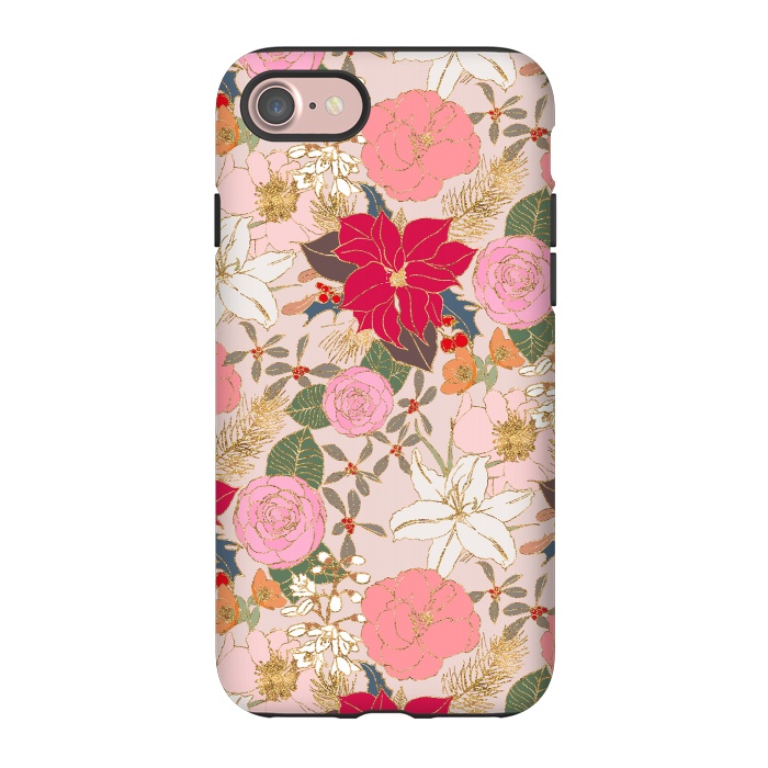 iPhone 7 StrongFit Elegant Golden Strokes Colorful Winter Floral by InovArts