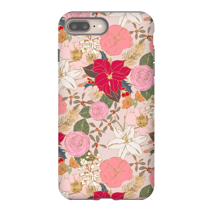 iPhone 7 plus StrongFit Elegant Golden Strokes Colorful Winter Floral by InovArts