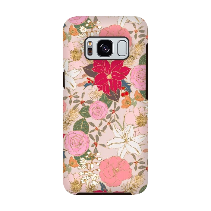 Galaxy S8 StrongFit Elegant Golden Strokes Colorful Winter Floral by InovArts