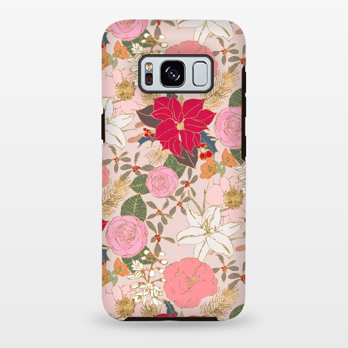 Galaxy S8 plus StrongFit Elegant Golden Strokes Colorful Winter Floral by InovArts