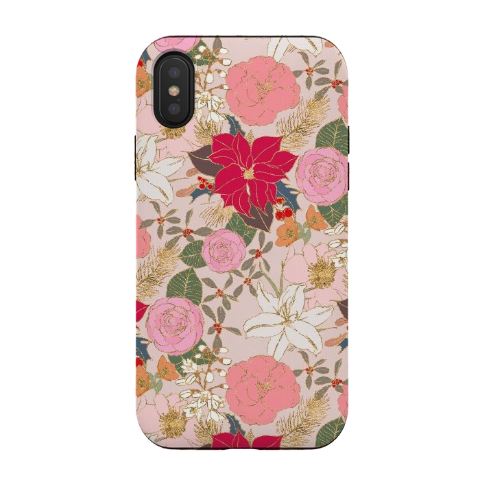 iPhone Xs / X StrongFit Elegant Golden Strokes Colorful Winter Floral by InovArts