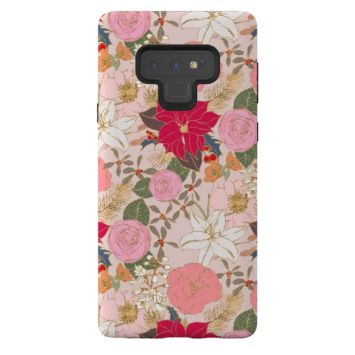 Galaxy Note 9 StrongFit Elegant Golden Strokes Colorful Winter Floral by InovArts