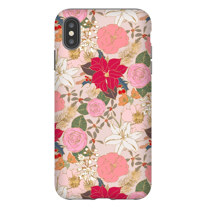 iPhone Xs Max StrongFit Elegant Golden Strokes Colorful Winter Floral by InovArts