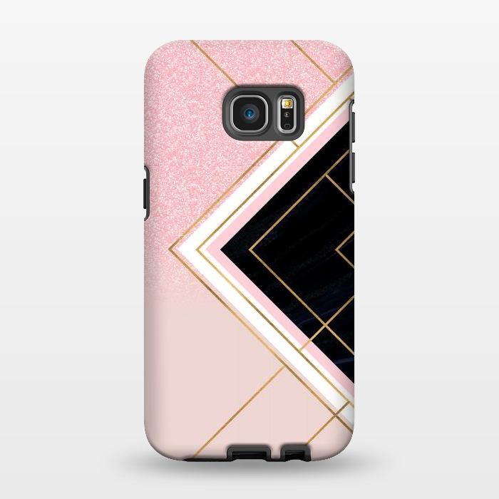 Galaxy S7 EDGE StrongFit Modern Geometric Pink Gold Strokes Design by InovArts