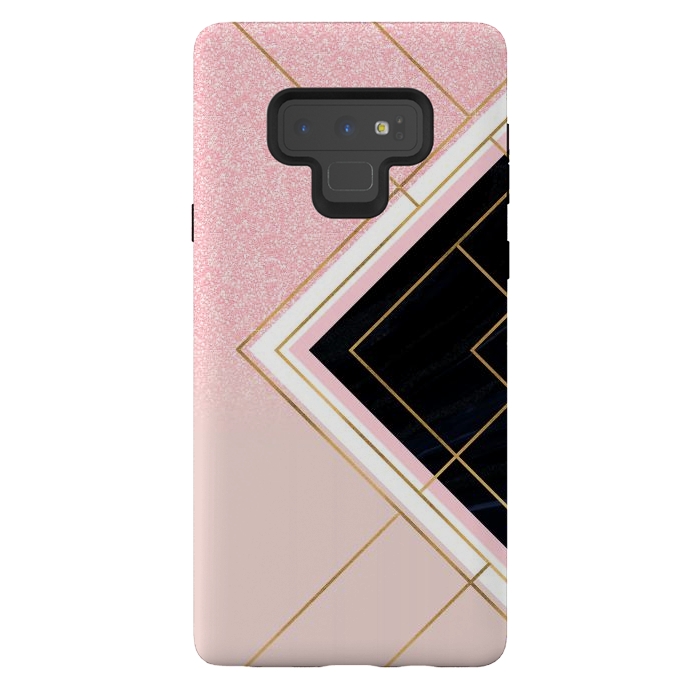 Galaxy Note 9 StrongFit Modern Geometric Pink Gold Strokes Design by InovArts