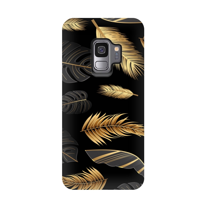 Galaxy S9 StrongFit BLACK GOLDEN FEATHERS by MALLIKA