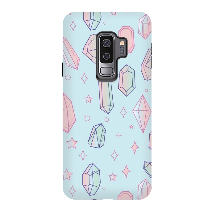 Galaxy S9 plus StrongFit Pastel Crystal Paradise Blue & Pink by Luna Elizabeth Art