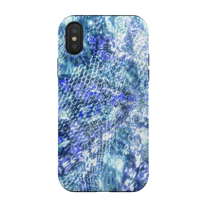 iPhone Xs / X StrongFit Blue watercolor snake skin pattern by Oana 