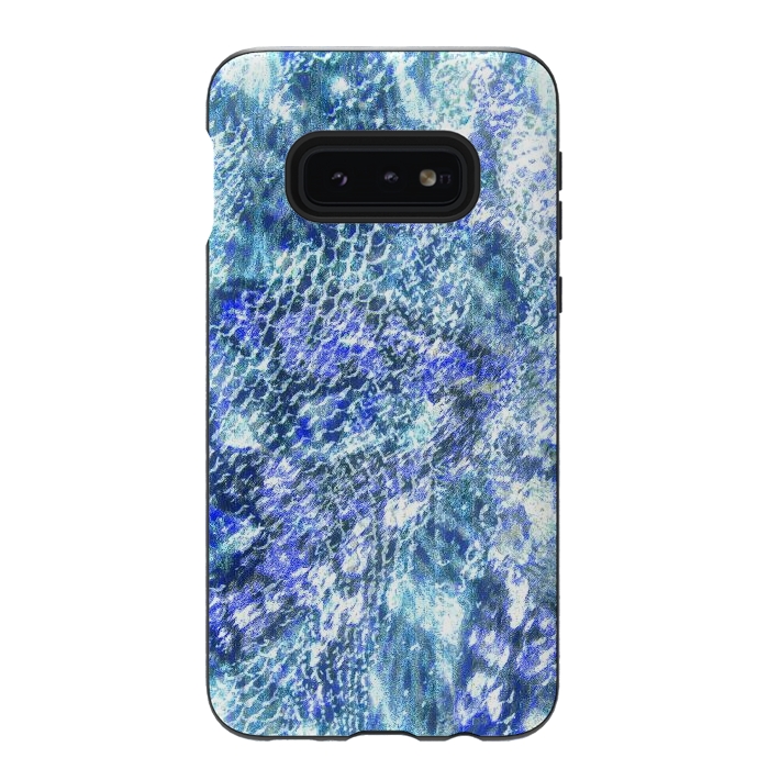 Galaxy S10e StrongFit Blue watercolor snake skin pattern by Oana 