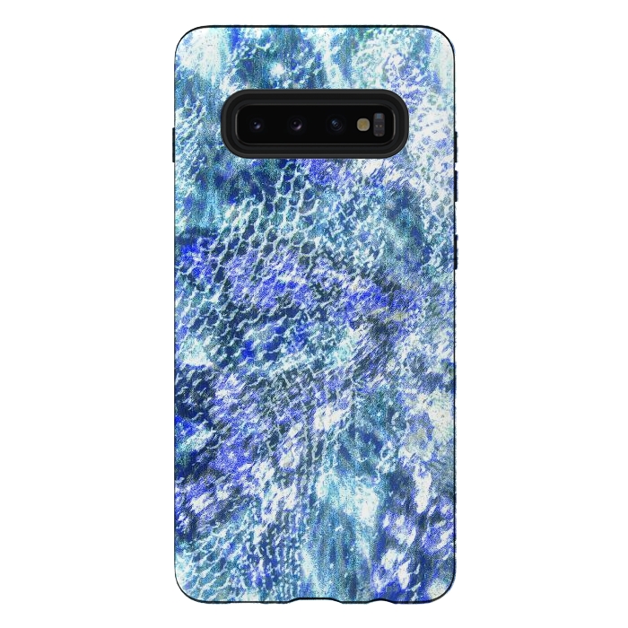 Galaxy S10 plus StrongFit Blue watercolor snake skin pattern by Oana 