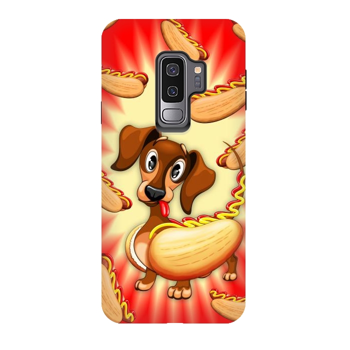 Galaxy S9 plus StrongFit Dachshund Hot Dog Cute and Funny Character by BluedarkArt