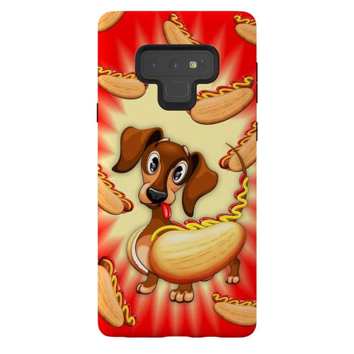Galaxy Note 9 StrongFit Dachshund Hot Dog Cute and Funny Character by BluedarkArt
