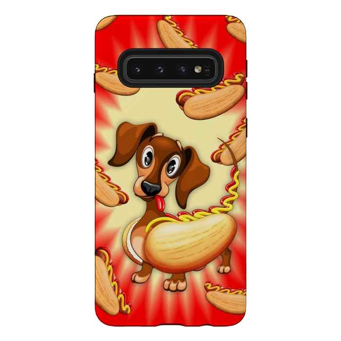 Galaxy S10 StrongFit Dachshund Hot Dog Cute and Funny Character by BluedarkArt