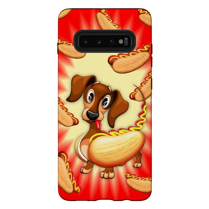 Galaxy S10 plus StrongFit Dachshund Hot Dog Cute and Funny Character by BluedarkArt