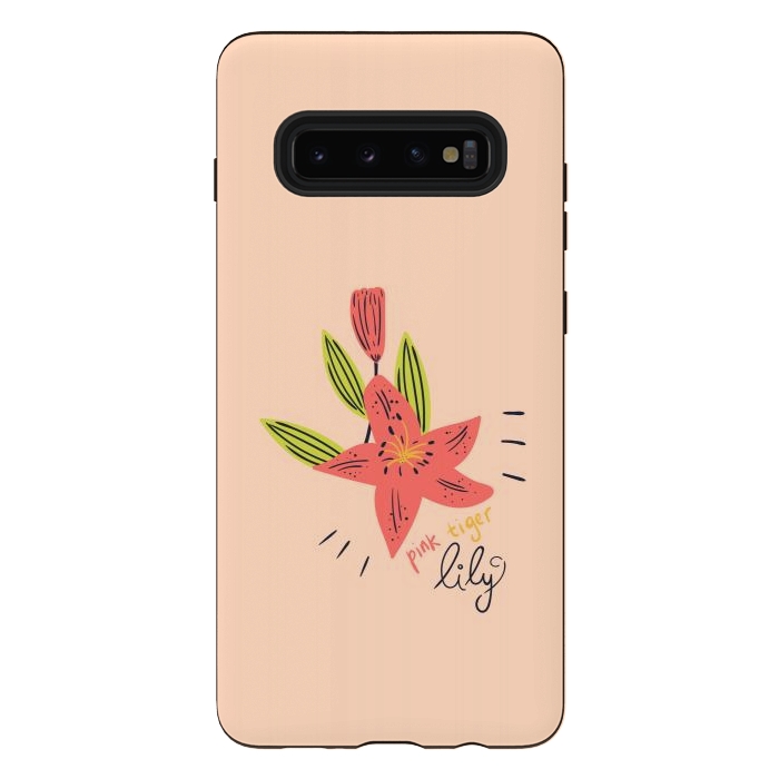 Galaxy S10 plus StrongFit pink tiger lily flowers by Lovi Dianti