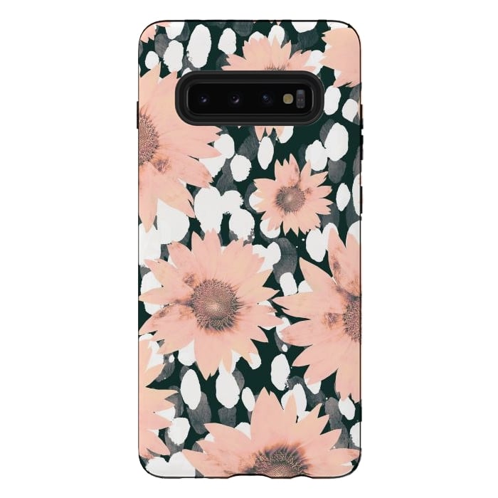 Galaxy S10 plus StrongFit Pink flower petals and paint dots by Oana 