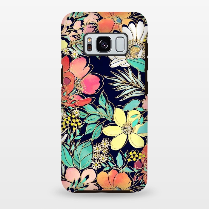 Galaxy S8 plus StrongFit Cute girly pink floral golden strokes design by InovArts