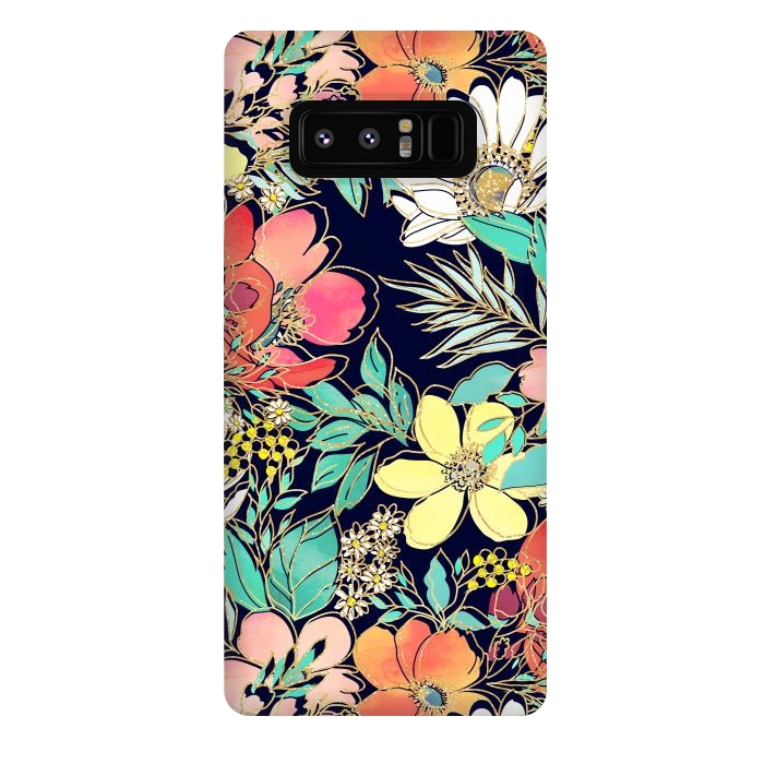 Galaxy Note 8 StrongFit Cute girly pink floral golden strokes design by InovArts