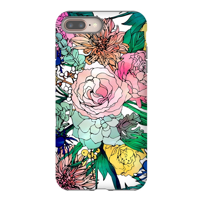 iPhone 7 plus StrongFit Stylish Colorful Watercolor Floral Pattern by InovArts