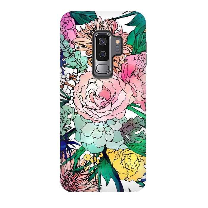 Galaxy S9 plus StrongFit Stylish Colorful Watercolor Floral Pattern by InovArts