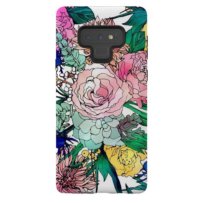 Galaxy Note 9 StrongFit Stylish Colorful Watercolor Floral Pattern by InovArts