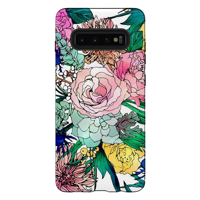 Galaxy S10 plus StrongFit Stylish Colorful Watercolor Floral Pattern by InovArts