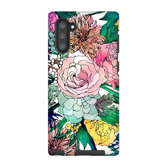 Galaxy Note 10 StrongFit Stylish Colorful Watercolor Floral Pattern by InovArts