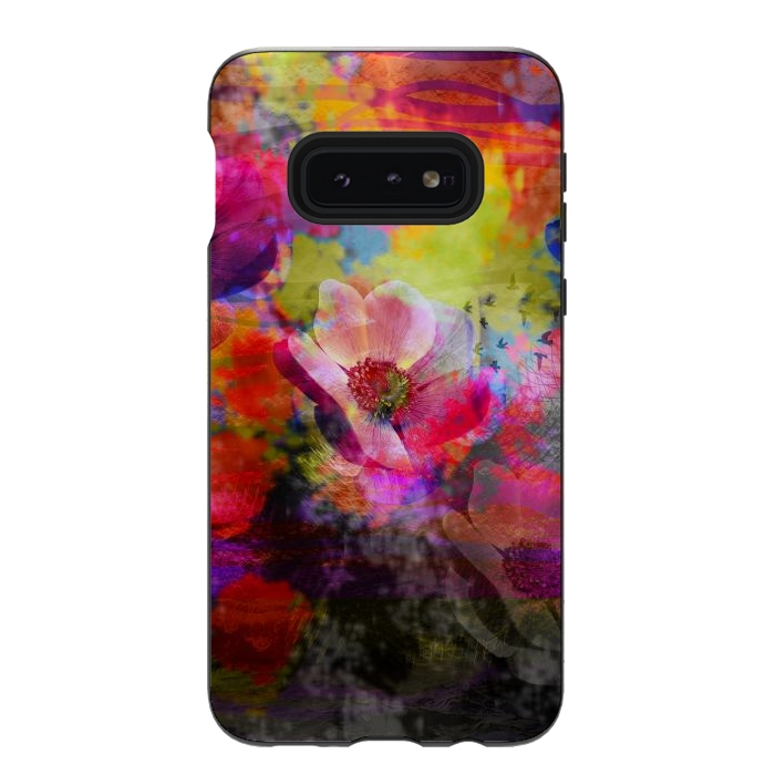 Galaxy S10e StrongFit Floral multicolour abstract digital flowers pink by Josie