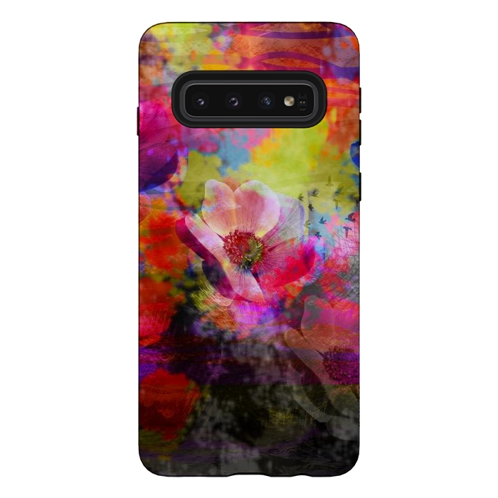 Galaxy S10 StrongFit Floral multicolour abstract digital flowers pink by Josie