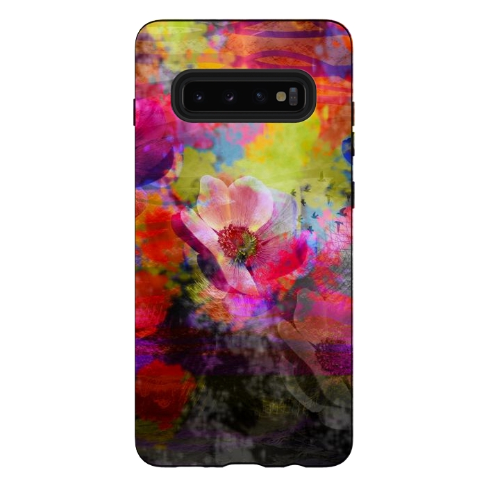 Galaxy S10 plus StrongFit Floral multicolour abstract digital flowers pink by Josie