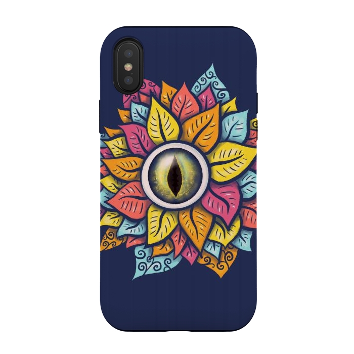 iPhone Xs / X StrongFit Colorful Reptile Eye Flower Fun Weird Digital Art by Boriana Giormova
