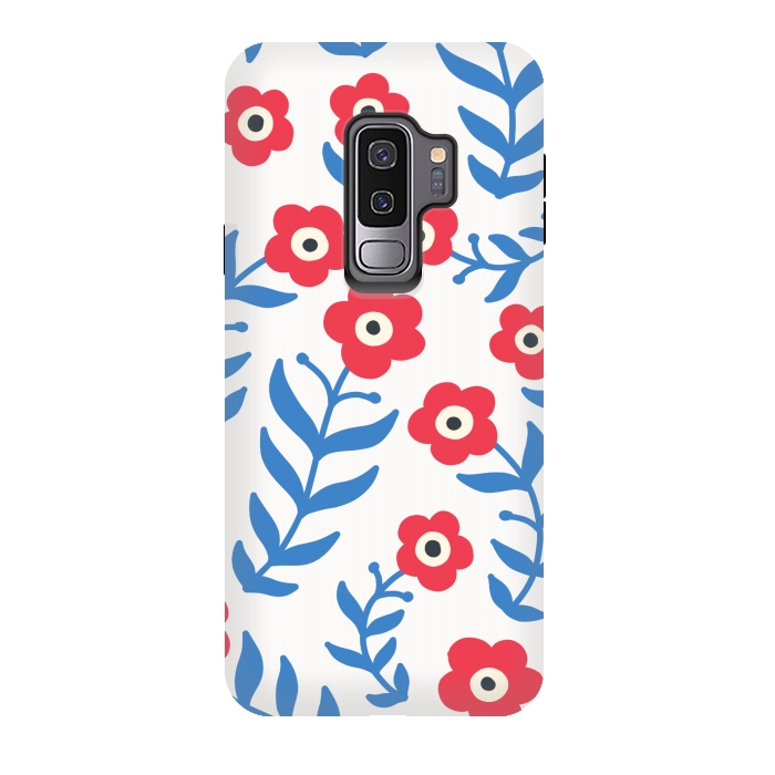 Galaxy S9 plus StrongFit Red flowers and blue leaves by Winston
