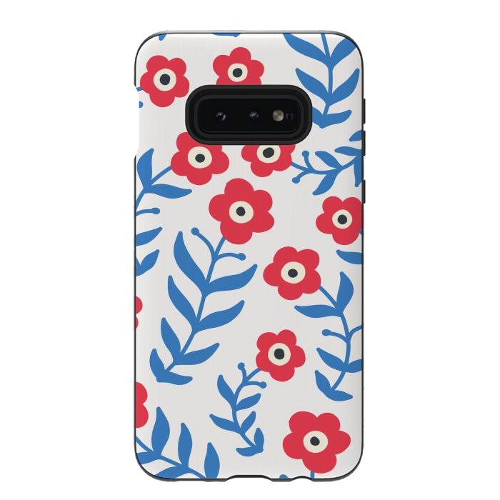 Galaxy S10e StrongFit Red flowers and blue leaves by Winston