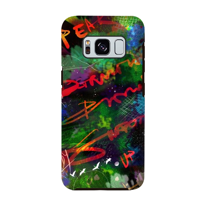 Galaxy S8 StrongFit Born Ready abstract art green blue text typography by Josie